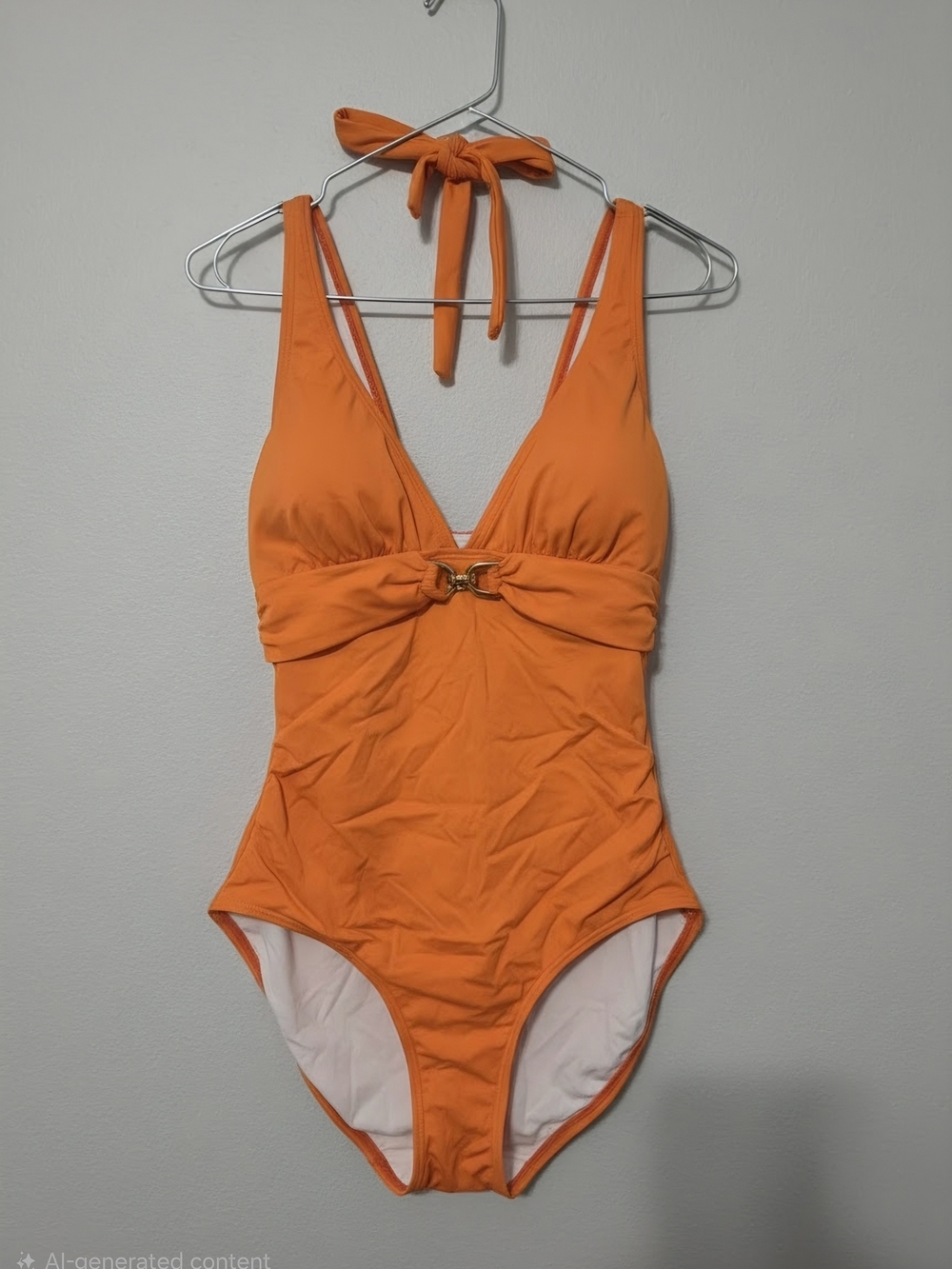 MICHAEL KORS Orange Halter One-Piece Swimsuit with Ring Detail - Kids